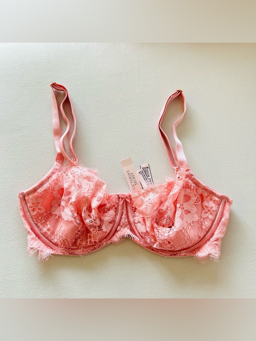 NWT Victorias Secret 32DD Bra push up without padding lingerie pink lace bridal